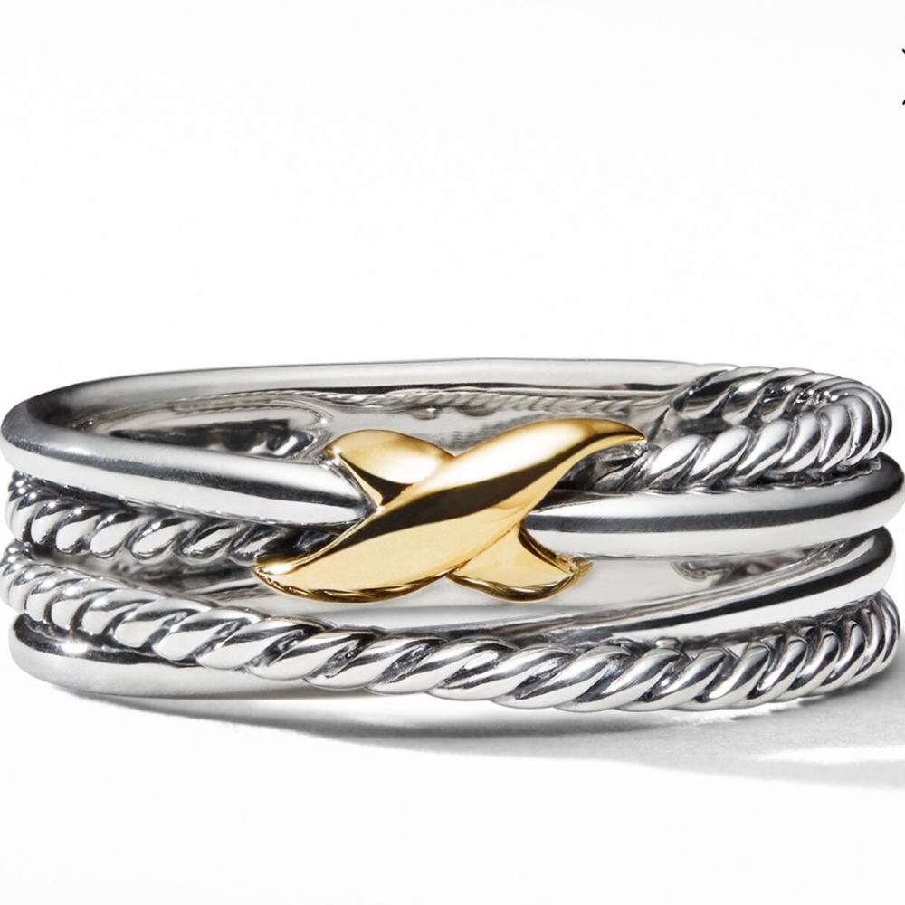 David Yurman X Crossover Band Ring in Sterling Silver with 18K Yellow Gold - Picture 7 of 12